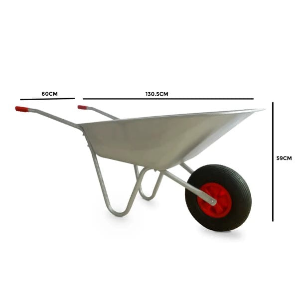 65L Wheelbarrow Heavy Duty Galvanised Home Garden Metal Cart with Pneumatic Tyre