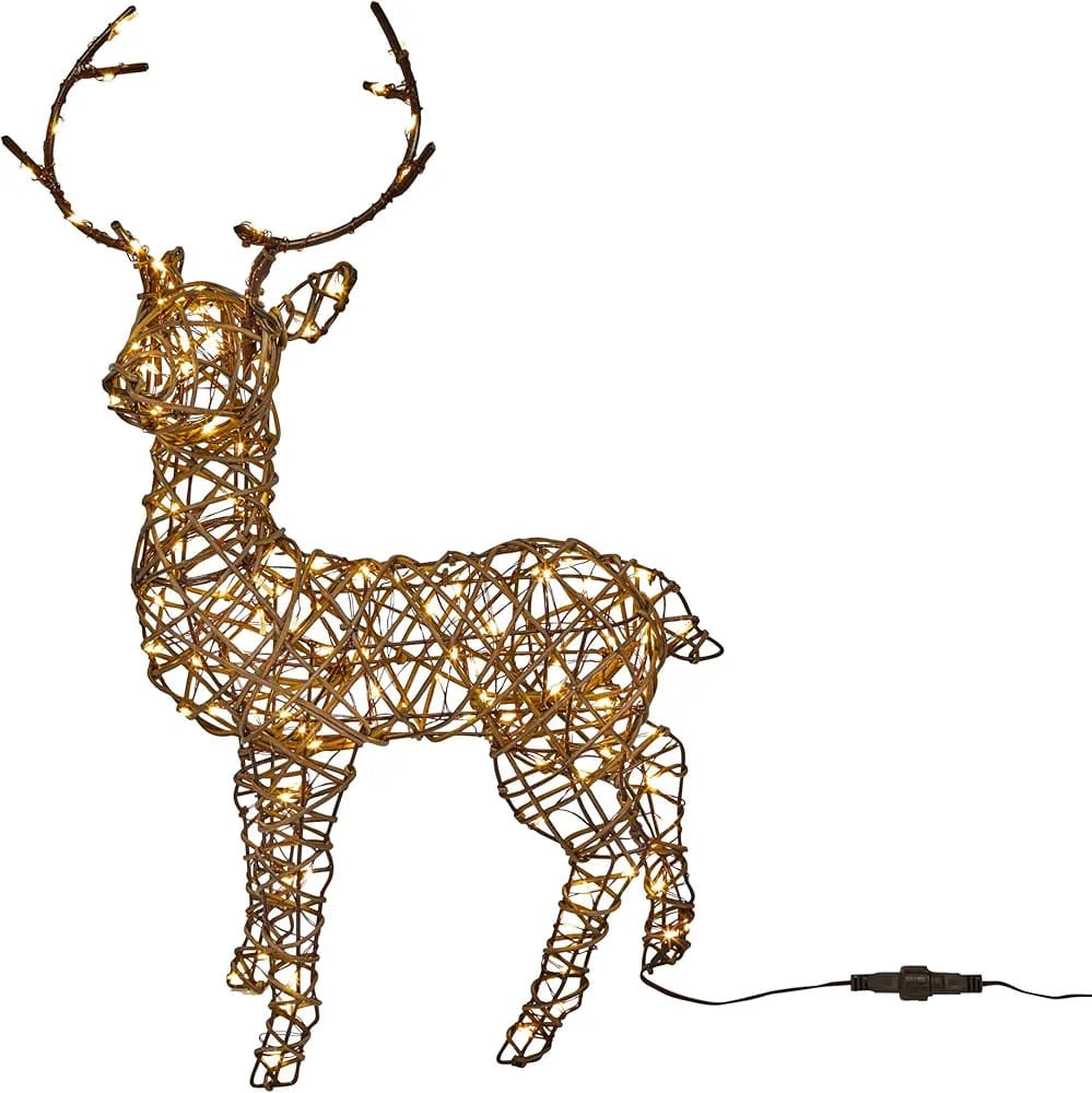 Outdoor Christmas Set of 3 Light Up Rattan Reindeers Mini Doe, Fawn & Stag Figure Warm White LEDs