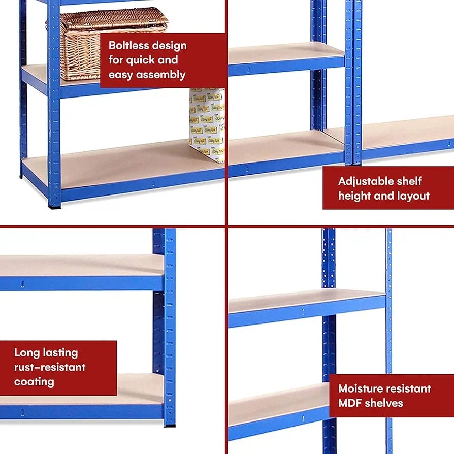 Blue - 5 Tier - 875KG Capacity (175KG Per Shelf) - Workshop, Shed, Office - 5 Year Warranty