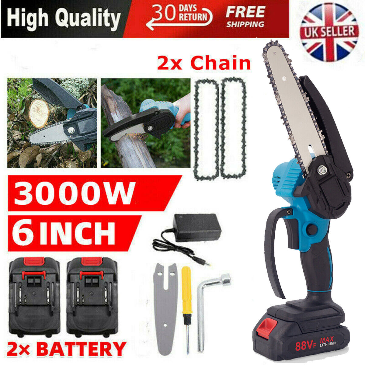 3000W Cordless Electric Mini Chainsaw Rechargeable Wood Cutter Saw Woodworking