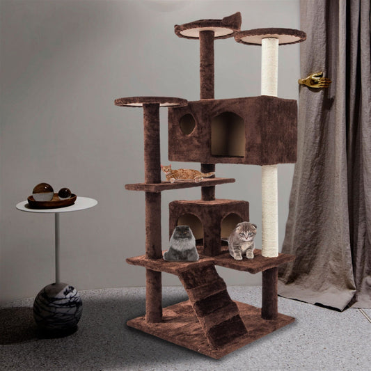 52" Solid Cute Sisal Rope Plush Cat Climb Tree Cat Tower Brown