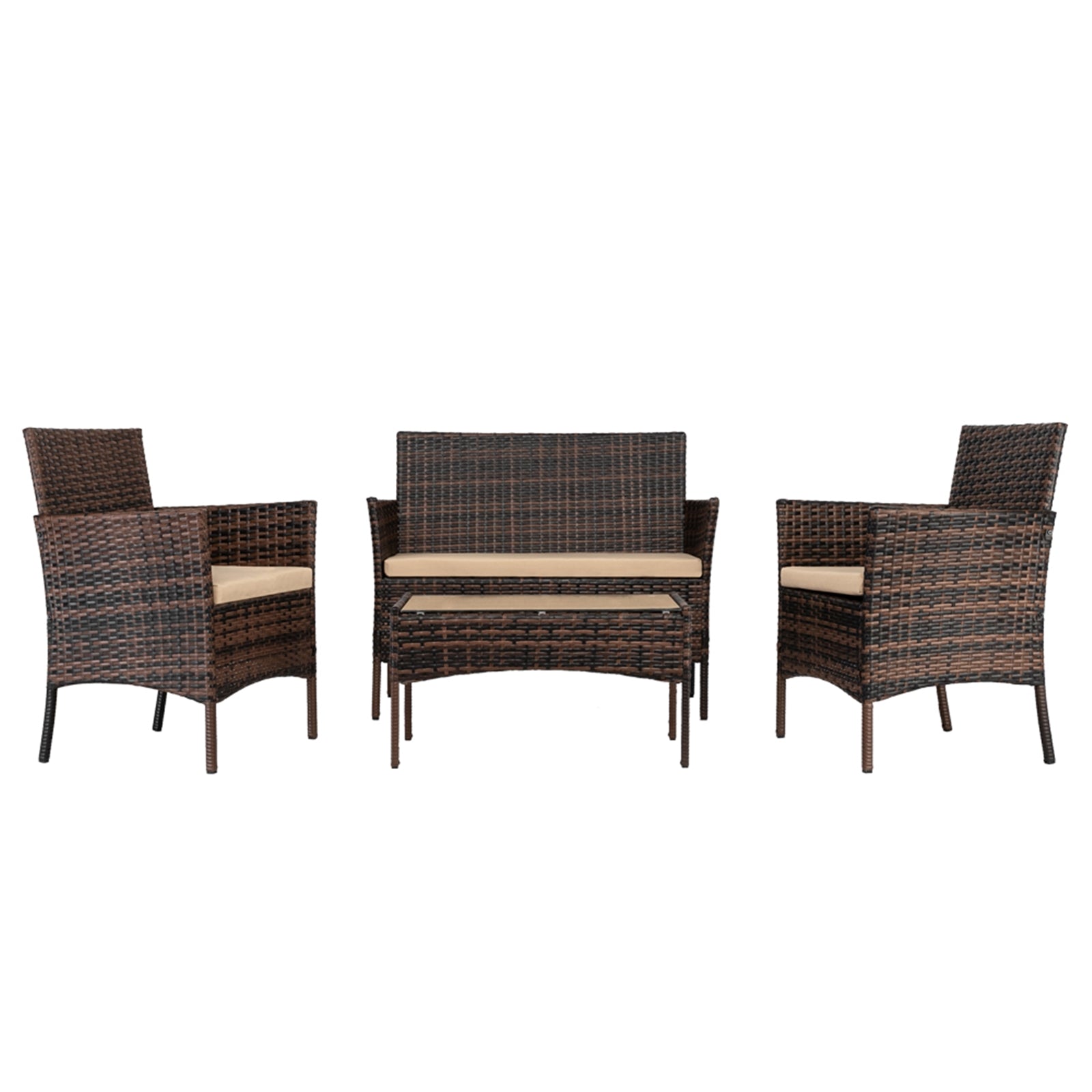 2pcs Arm Chairs 1pc Love Seat & Tempered Glass Coffee Table Rattan Sofa Set Brown Gradient