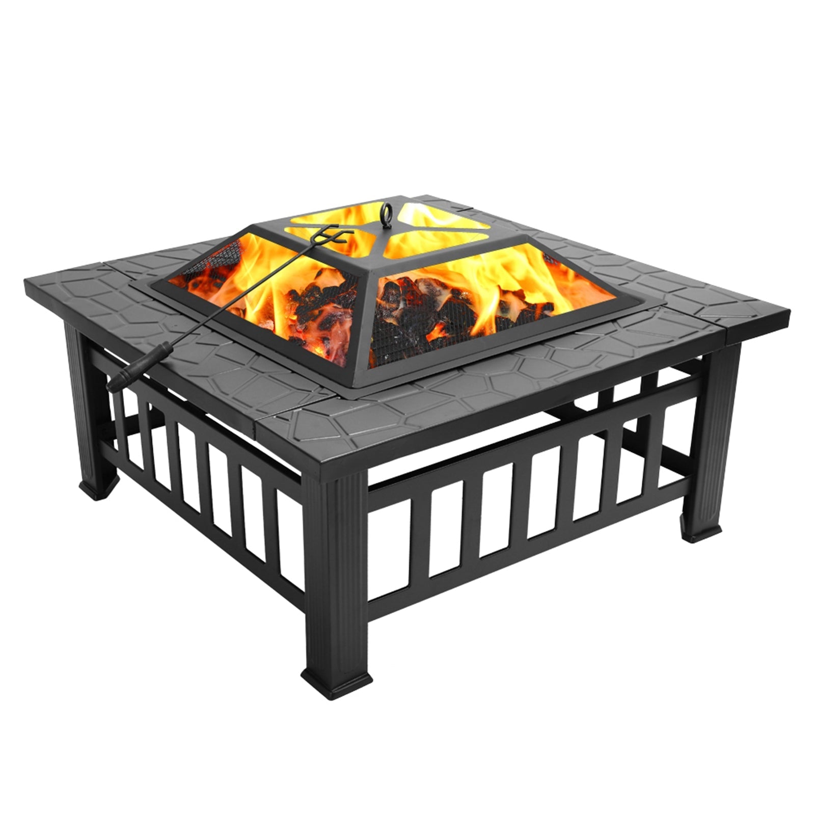 Portable Courtyard Metal Fire Bowl with Accessories Black