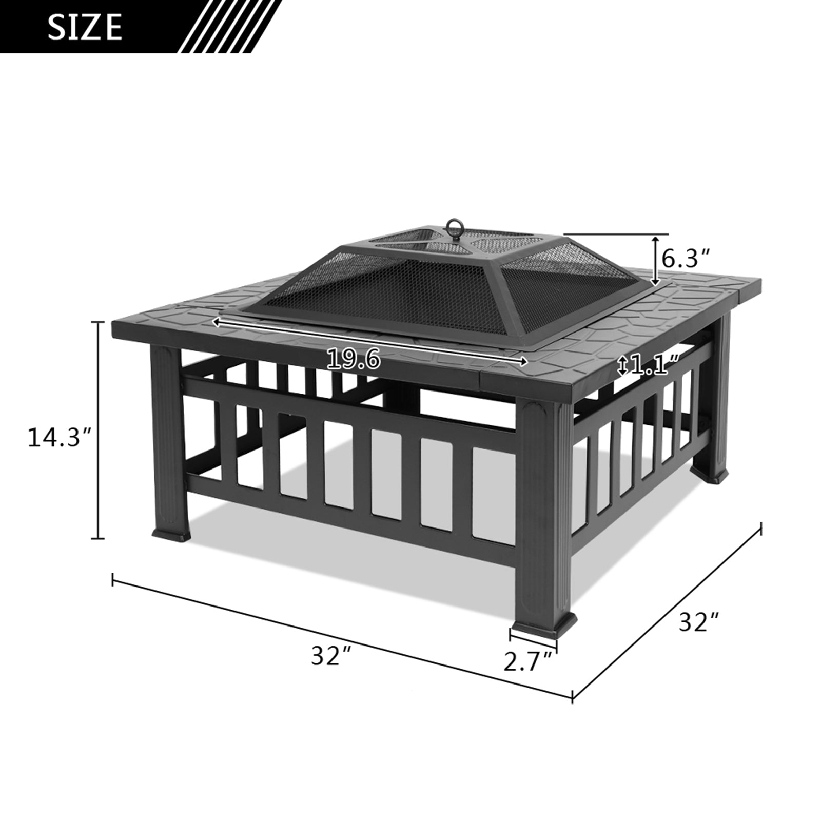 Portable Courtyard Metal Fire Bowl with Accessories Black