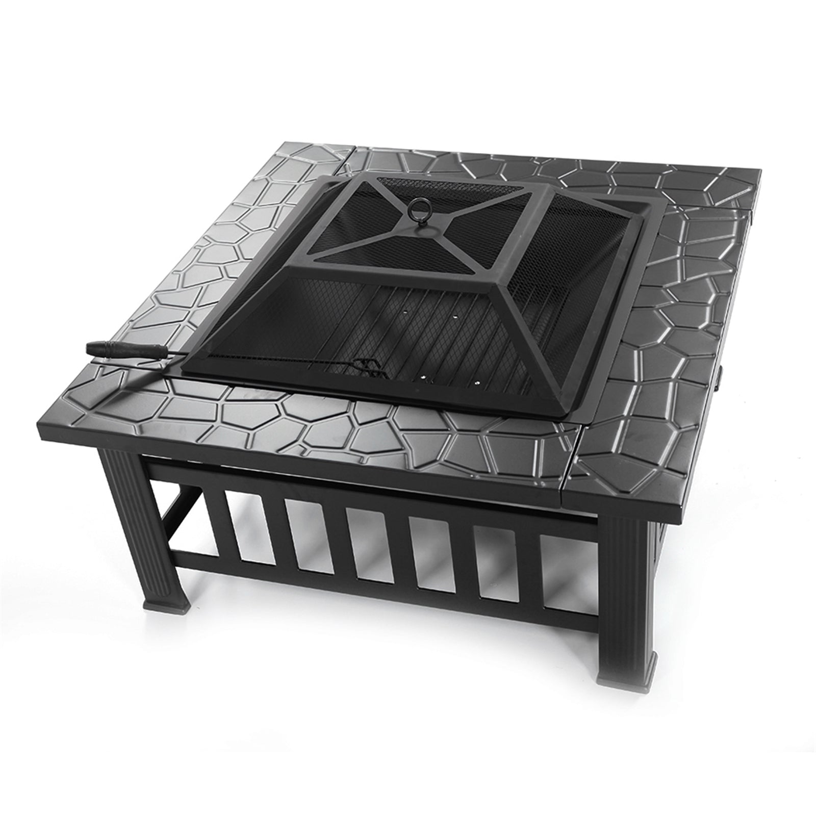 Portable Courtyard Metal Fire Bowl with Accessories Black