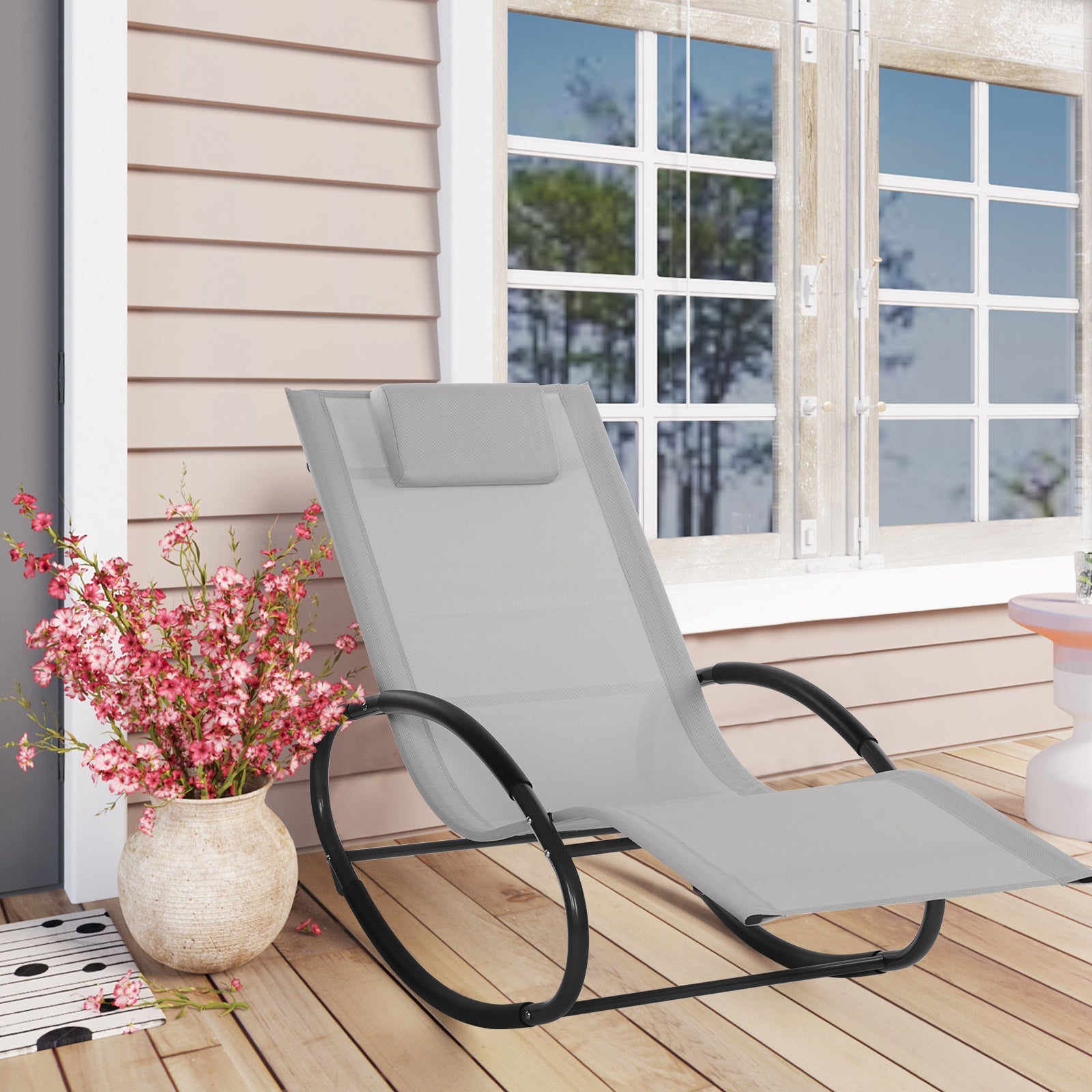 Outdoor Rocking Chair, Zero Gravity Rocker Chair with Padded Headrest-Textilene-Power Coated Frame-Patio Rocking Sun Lounger Recliner, Garden Furniture Rocking Chair for Patio, Decking, Balcony