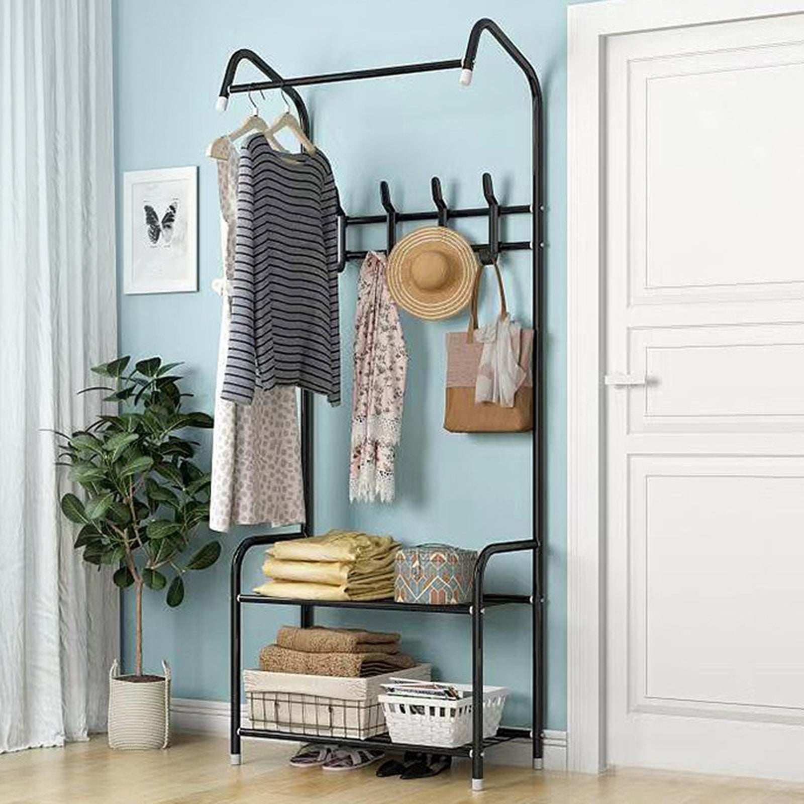 Metal Coat Rack Stand clothes Hangers Storage Shelf