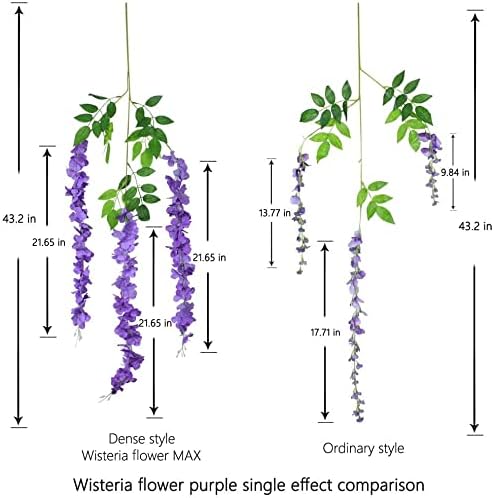 12pcs Artificial Wisteria Flowers 43 inch/Piece Purple Dense Artificial Fake Wisteria Vine Ratta Hanging