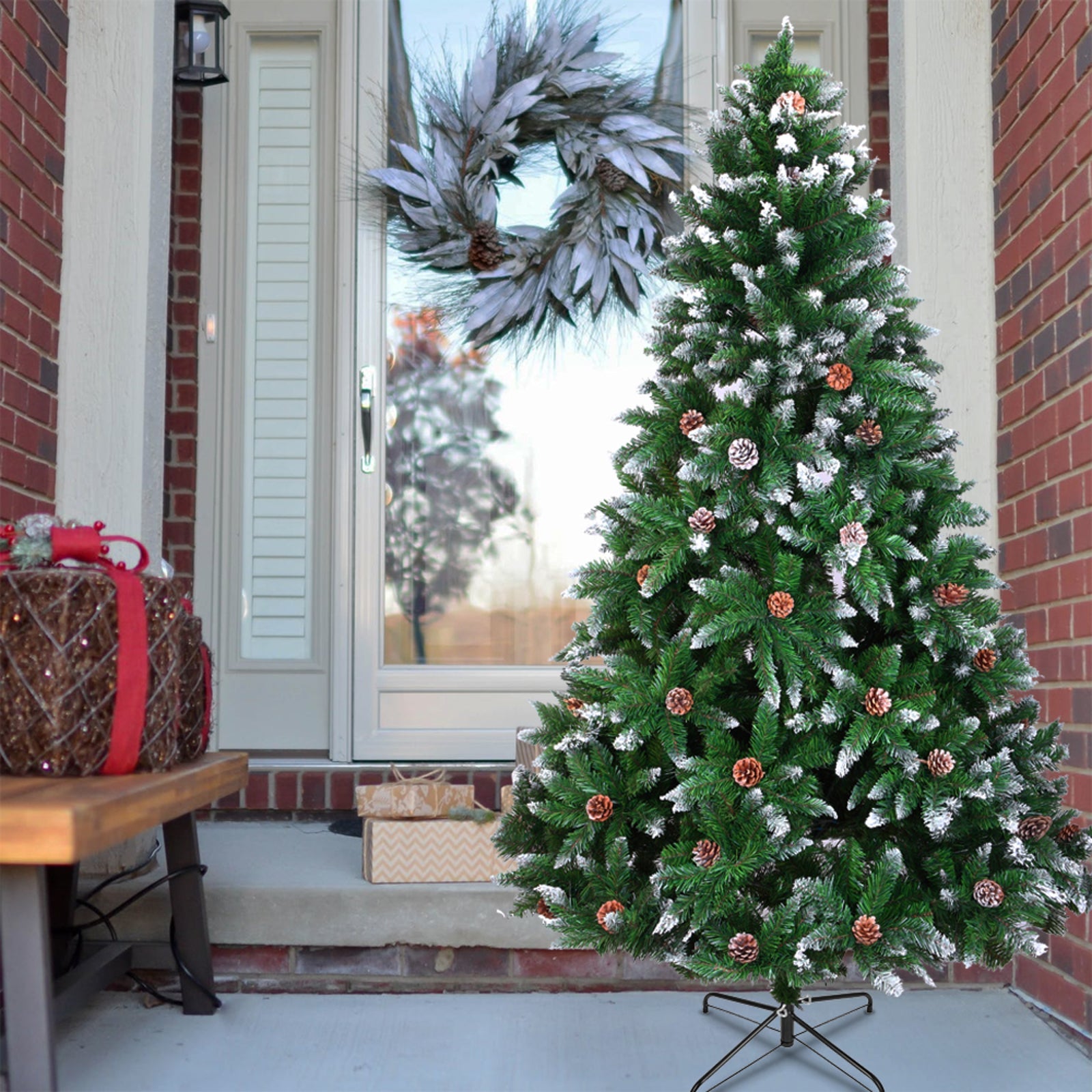 Christmas Tree 7FT 1350 Branch Flocking Spray White Tree Plus Pine Cone