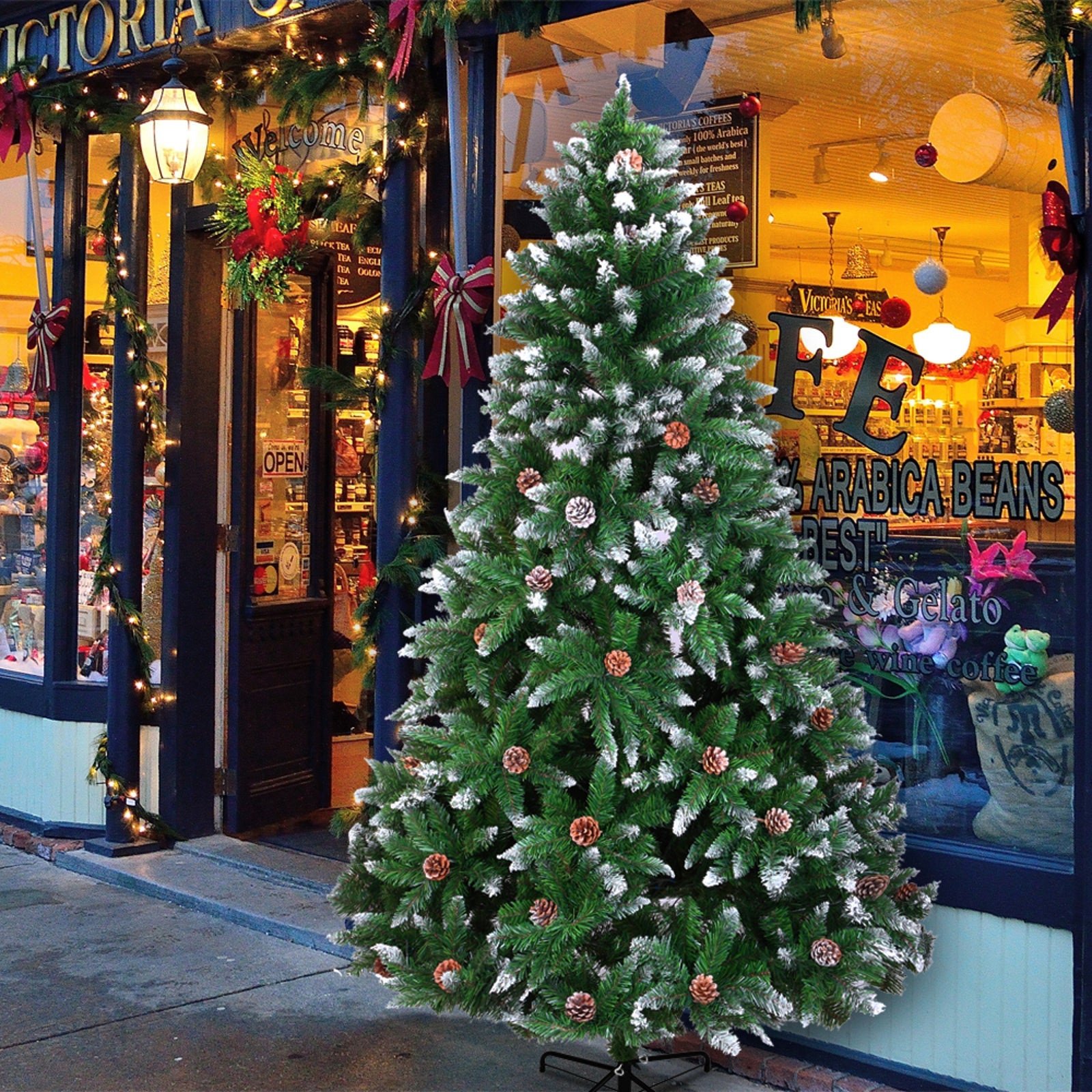 Christmas Tree 7FT 1350 Branch Flocking Spray White Tree Plus Pine Cone