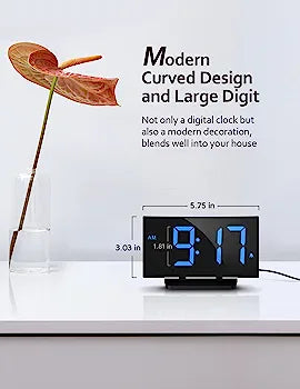 Digital Alarm Clock Modern Curved Design