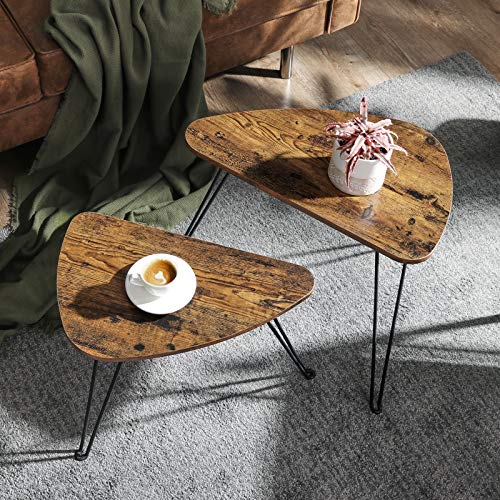 VASAGLE Set of 2 Side Tables, Nesting Tables, End Tables, for Living Room, Dining Room, Bedroom, Industrial Style, Rustic Brown and Black LNT012B01