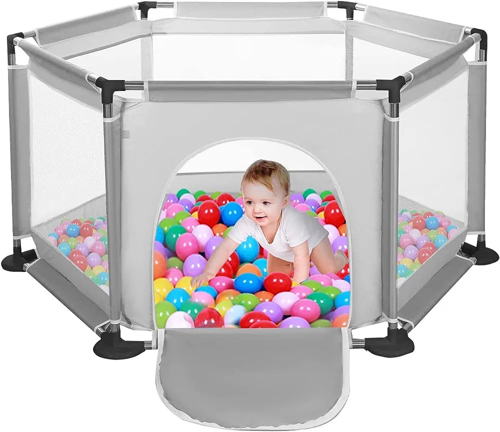 Yorking Baby Playpen Six-Plate Playpen Large Activity Playpen 6 Sides with Round Zipper Door Play Pen for Toddlers Playpen Baby Red (Without Ocean Ball)