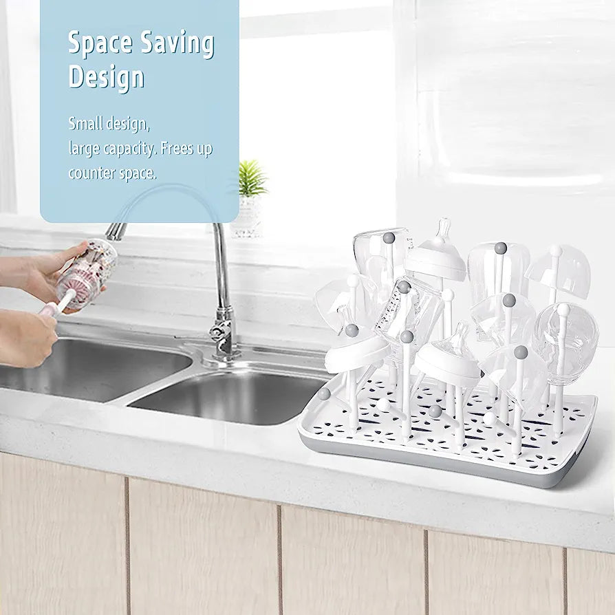 Baby Bottle Drying Rack with Removable Water Tray Countertop Bottle Holder for Baby and Toddler