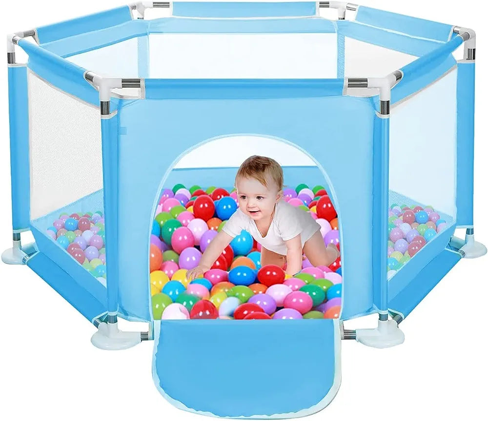 Yorking Baby Playpen Six-Plate Playpen Large Activity Playpen 6 Sides with Round Zipper Door Play Pen for Toddlers Playpen Baby Red (Without Ocean Ball)