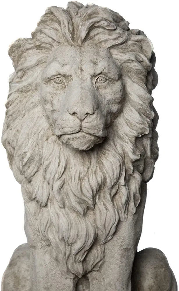 Stunning Pair Large Sitting Stone Cast Lions Garden Ornaments By DGS UK 330KGS