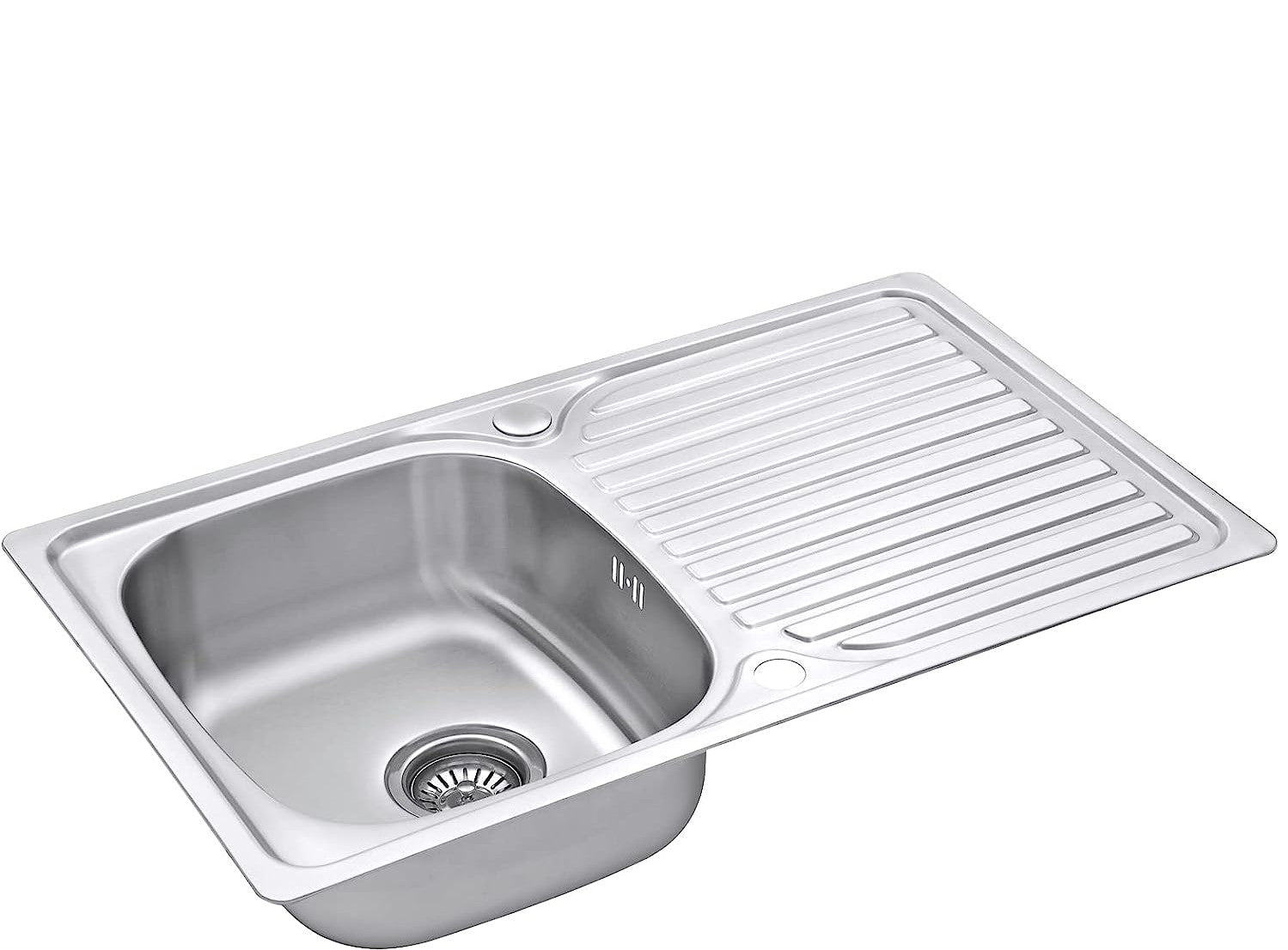 Stainless Steel Kitchen Sink Single Bowl Inset Reversible Drainer with Waste Pipes Clips