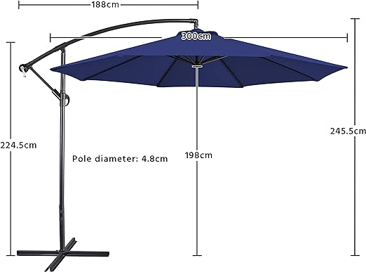 3m/2.7m Large Cantilever Parasol Garden Banana Umbrella Patio Offset Umbrella with Tilt & Crank Handle & Cross Base