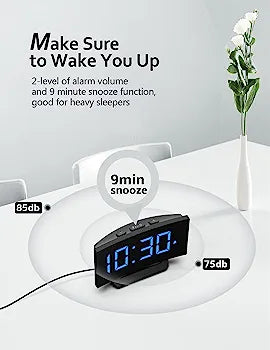 Digital Alarm Clock Modern Curved Design