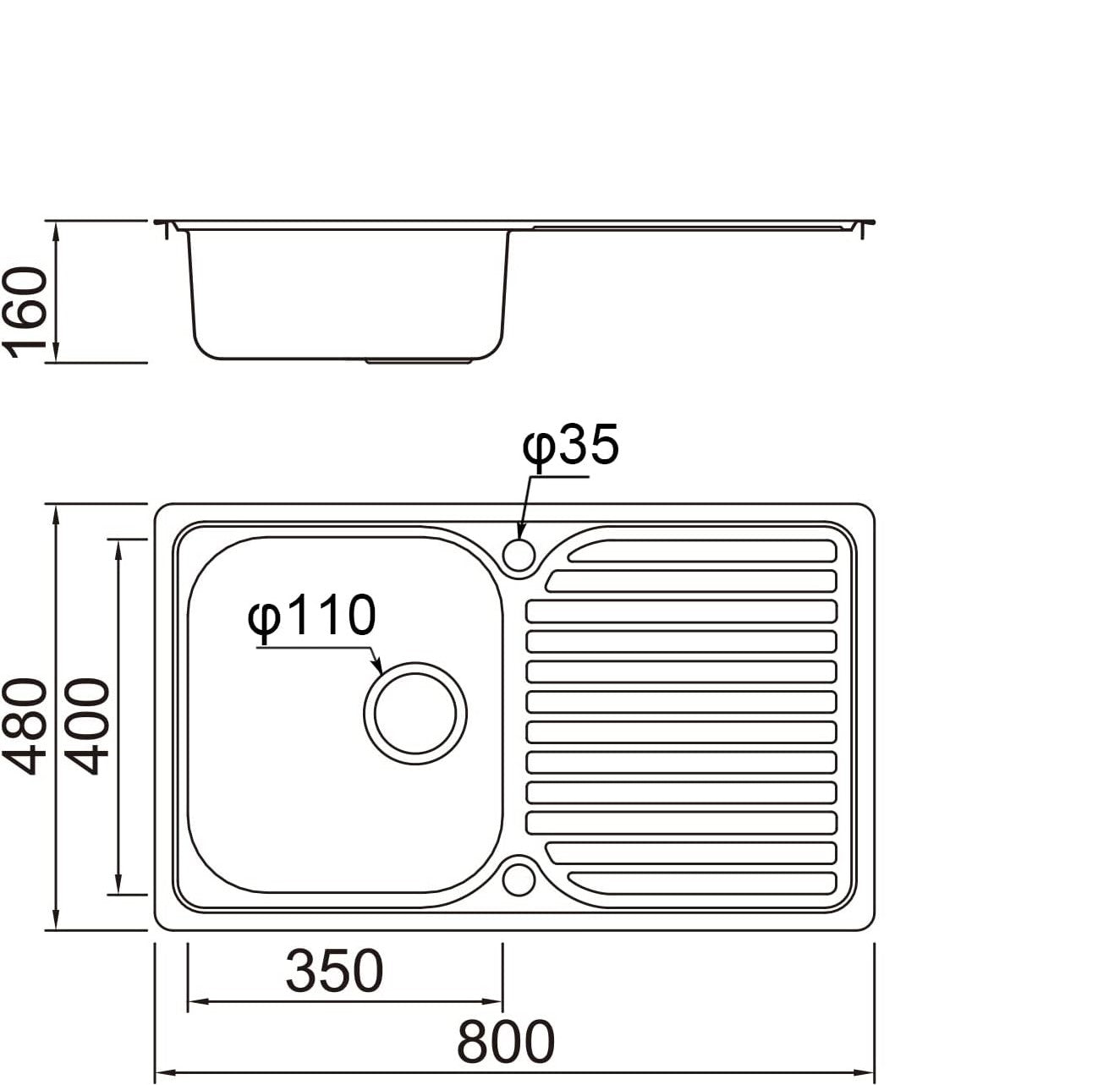 Stainless Steel Kitchen Sink Single Bowl Inset Reversible Drainer with Waste Pipes Clips