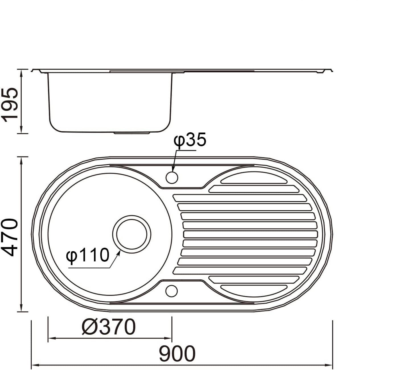 Round Bowl Kitchen Sink Stainless Steel Single Circle Drainboard Reversible Inset with Strainer Waste