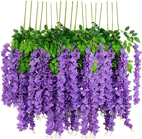 12pcs Artificial Wisteria Flowers 43 inch/Piece Purple Dense Artificial Fake Wisteria Vine Ratta Hanging