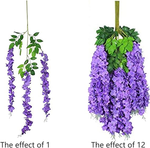 12pcs Artificial Wisteria Flowers 43 inch/Piece Purple Dense Artificial Fake Wisteria Vine Ratta Hanging