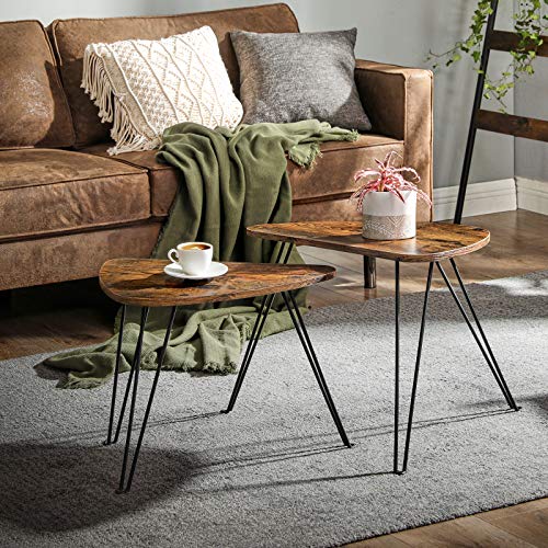 VASAGLE Set of 2 Side Tables, Nesting Tables, End Tables, for Living Room, Dining Room, Bedroom, Industrial Style, Rustic Brown and Black LNT012B01