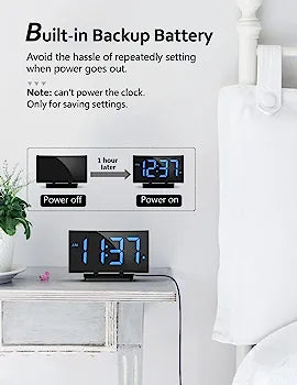 Digital Alarm Clock Modern Curved Design