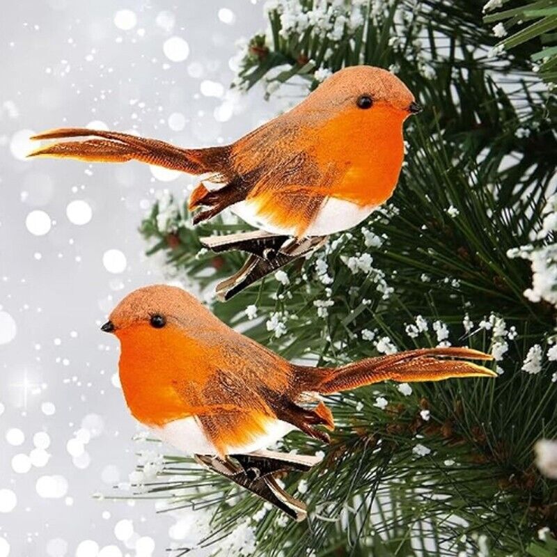 6pcs Clip On Christmas Robins Cute Festive Xmas Tree Bird Decoration Ornament