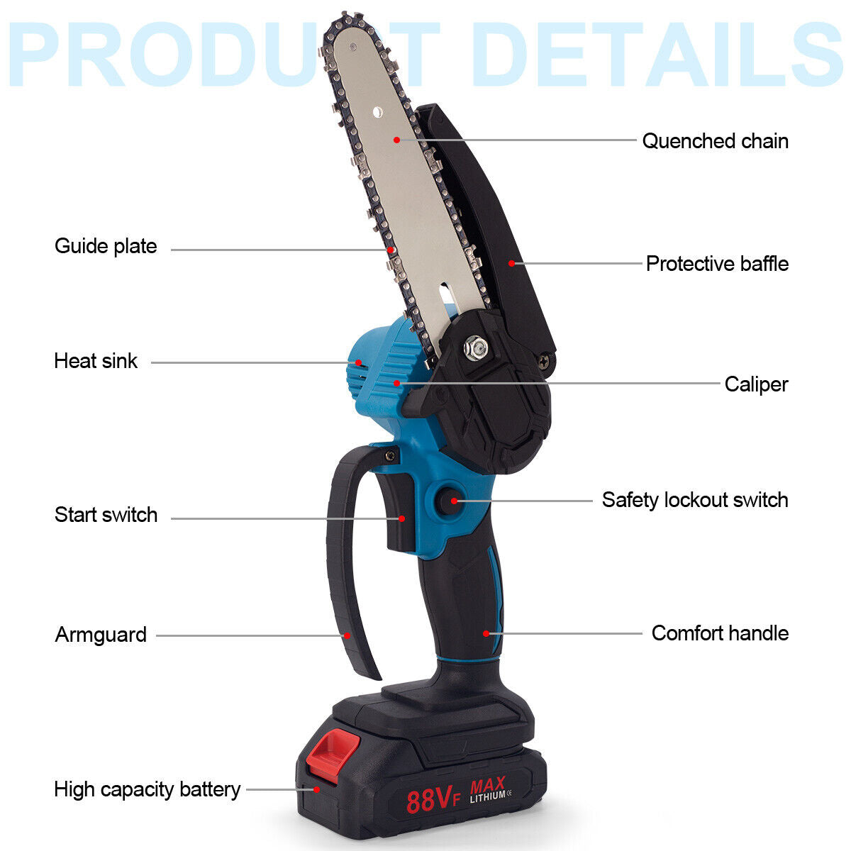 3000W Cordless Electric Mini Chainsaw Rechargeable Wood Cutter Saw Woodworking