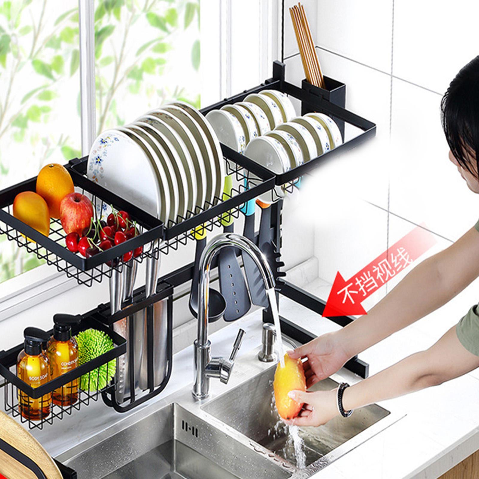 Over The Sink Dish Drying Rack Utensil Holder Drain Kitchen Drainer Storage