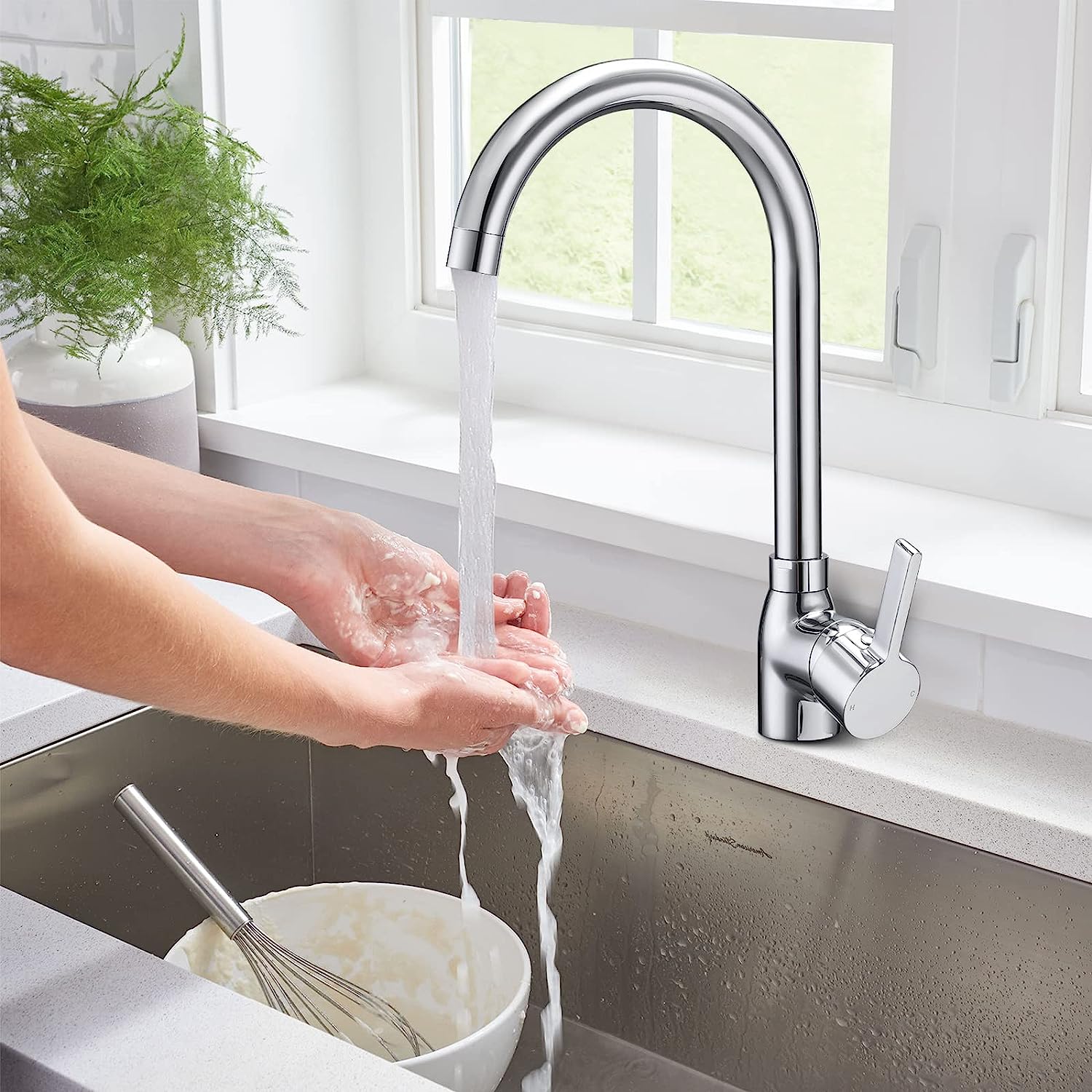 Kitchen Taps Mixer Chrome Monobloc Kitchen Sink Taps Mixer 1 Hole Single Lever Mono Kitchen Mixer Taps 1 Hole 360° Swivel Kitchen Faucet