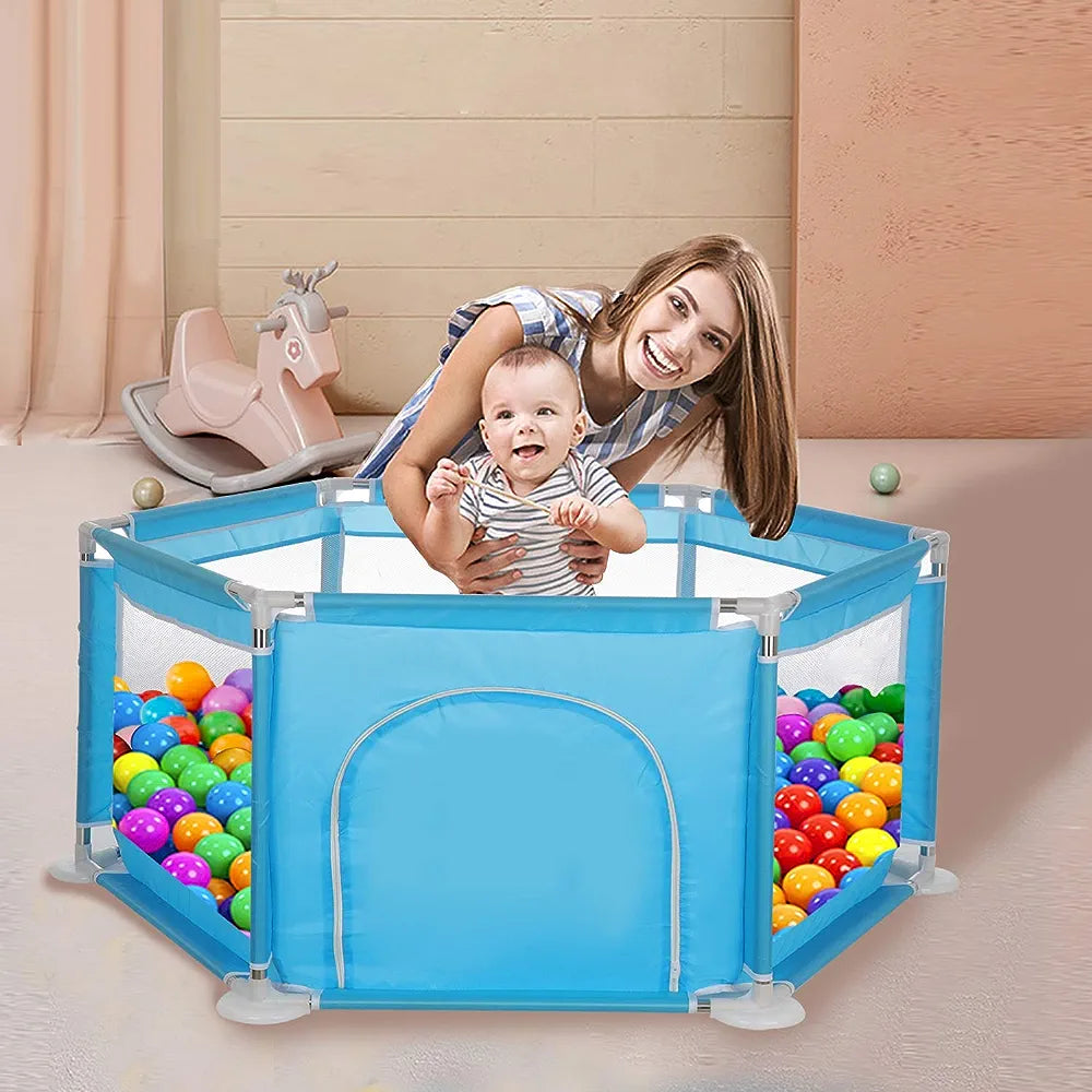 Yorking Baby Playpen Six-Plate Playpen Large Activity Playpen 6 Sides with Round Zipper Door Play Pen for Toddlers Playpen Baby Red (Without Ocean Ball)