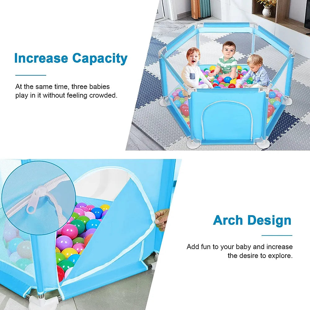 Yorking Baby Playpen Six-Plate Playpen Large Activity Playpen 6 Sides with Round Zipper Door Play Pen for Toddlers Playpen Baby Red (Without Ocean Ball)