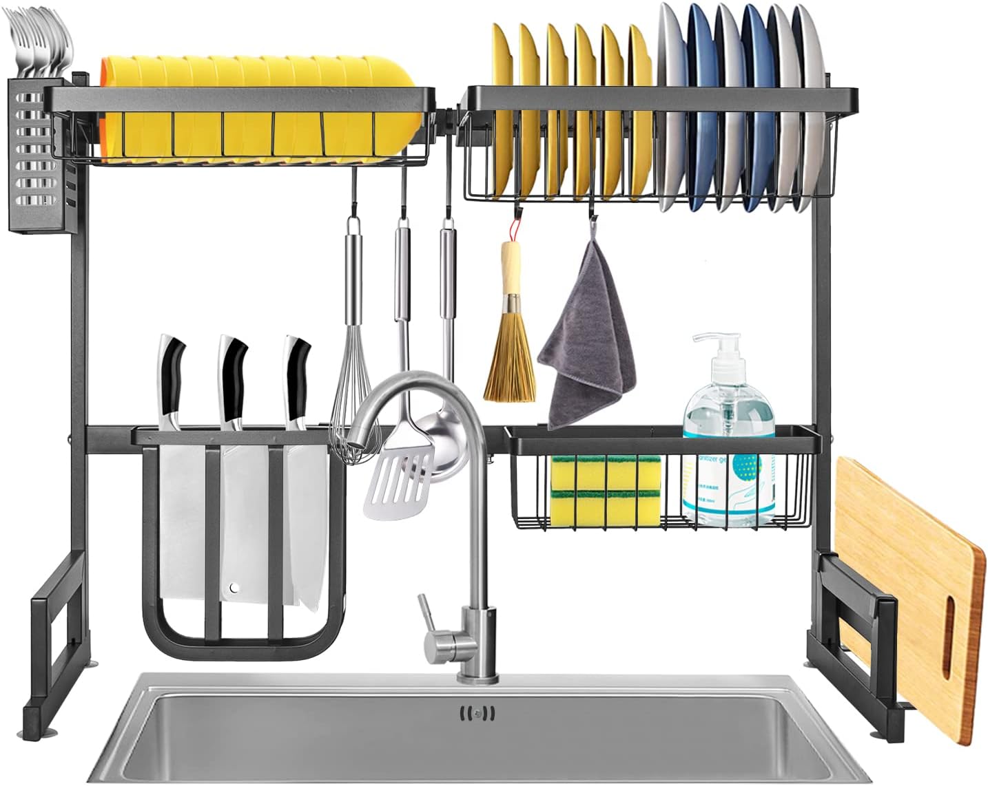 Over The Sink Dish Drying Rack Utensil Holder Drain Kitchen Drainer Storage Adjustable Length(65~80cm)