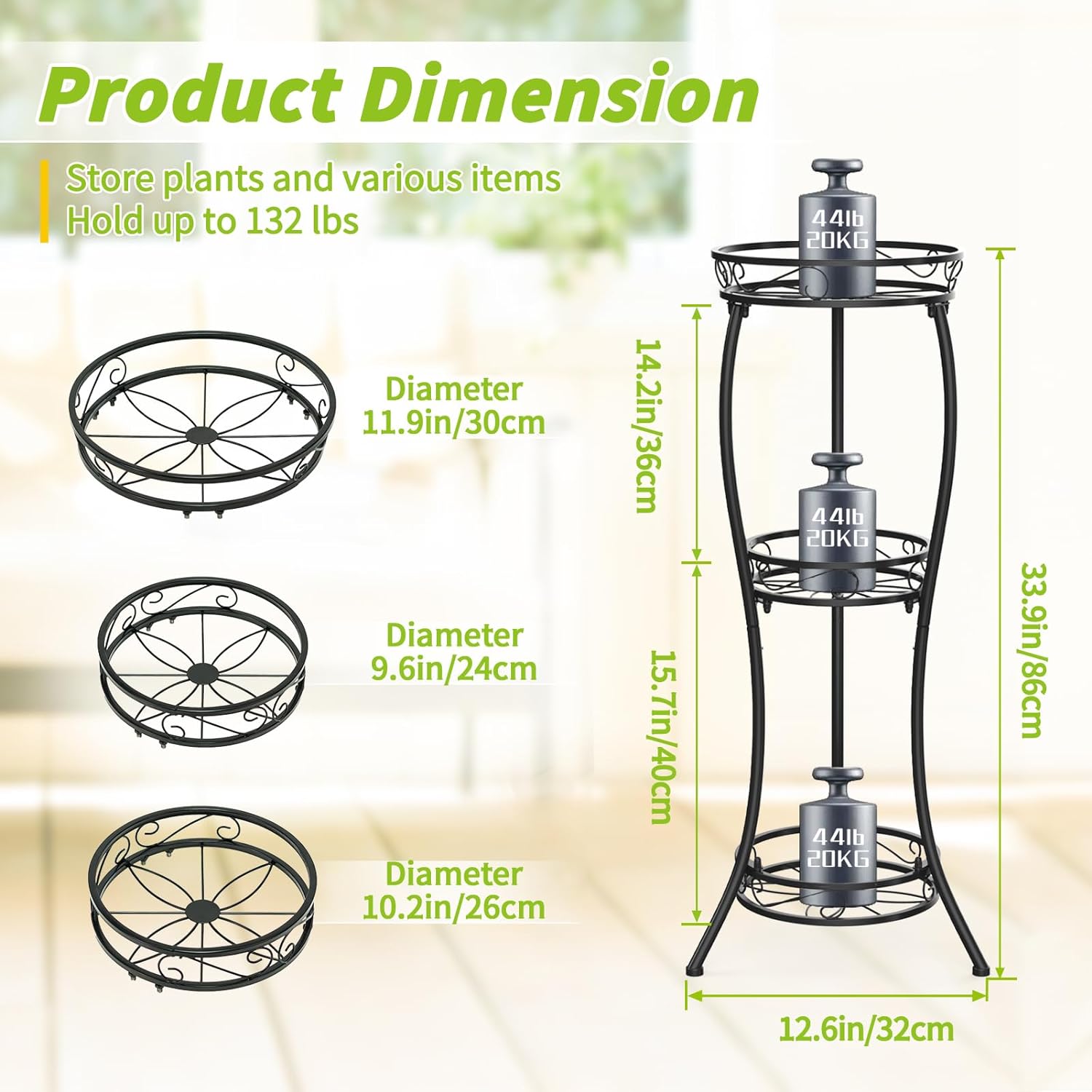 3 Tier Tall Metal Plant Stand, 35 Inch Plant Stands Indoor Outdoor, Rustproof Wrought Iron Flower Pot Stand Holder Display Rack for Corner Patio Garden Balcony Living Room