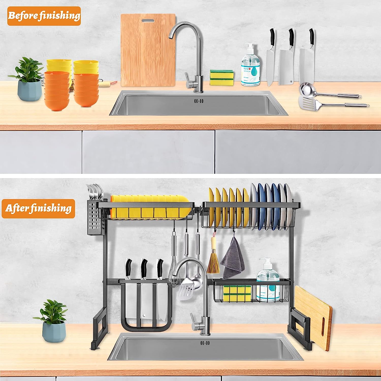 Over The Sink Dish Drying Rack Utensil Holder Drain Kitchen Drainer Storage Adjustable Length(65~80cm)