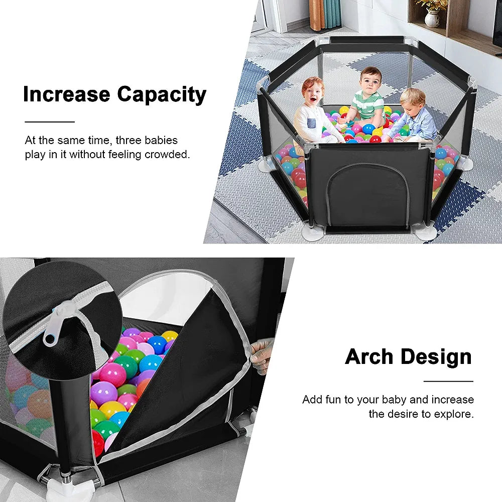 Yorking Baby Playpen Six-Plate Playpen Large Activity Playpen 6 Sides with Round Zipper Door Play Pen for Toddlers Playpen Baby Red (Without Ocean Ball)