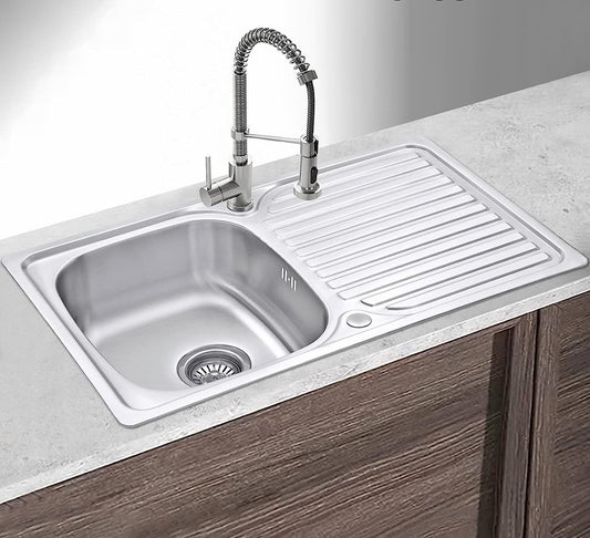 Stainless Steel Kitchen Sink Single Bowl Inset Reversible Drainer with Waste Pipes Clips