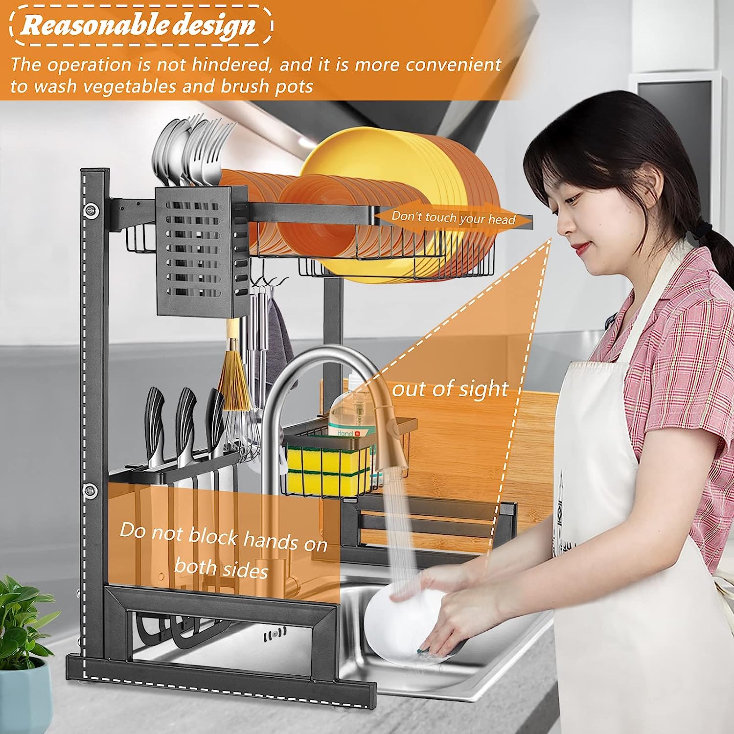 Over The Sink Dish Drying Rack Utensil Holder Drain Kitchen Drainer Storage Adjustable Length(65~80cm)