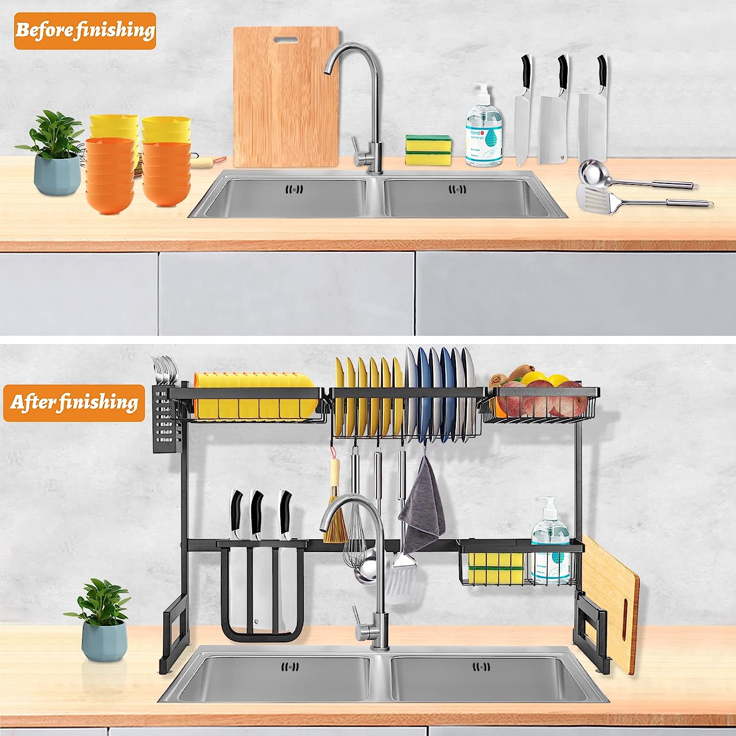 Over The Sink Dish Drying Rack Utensil Holder Drain Kitchen Drainer Storage Adjustable Length(85~100cm)