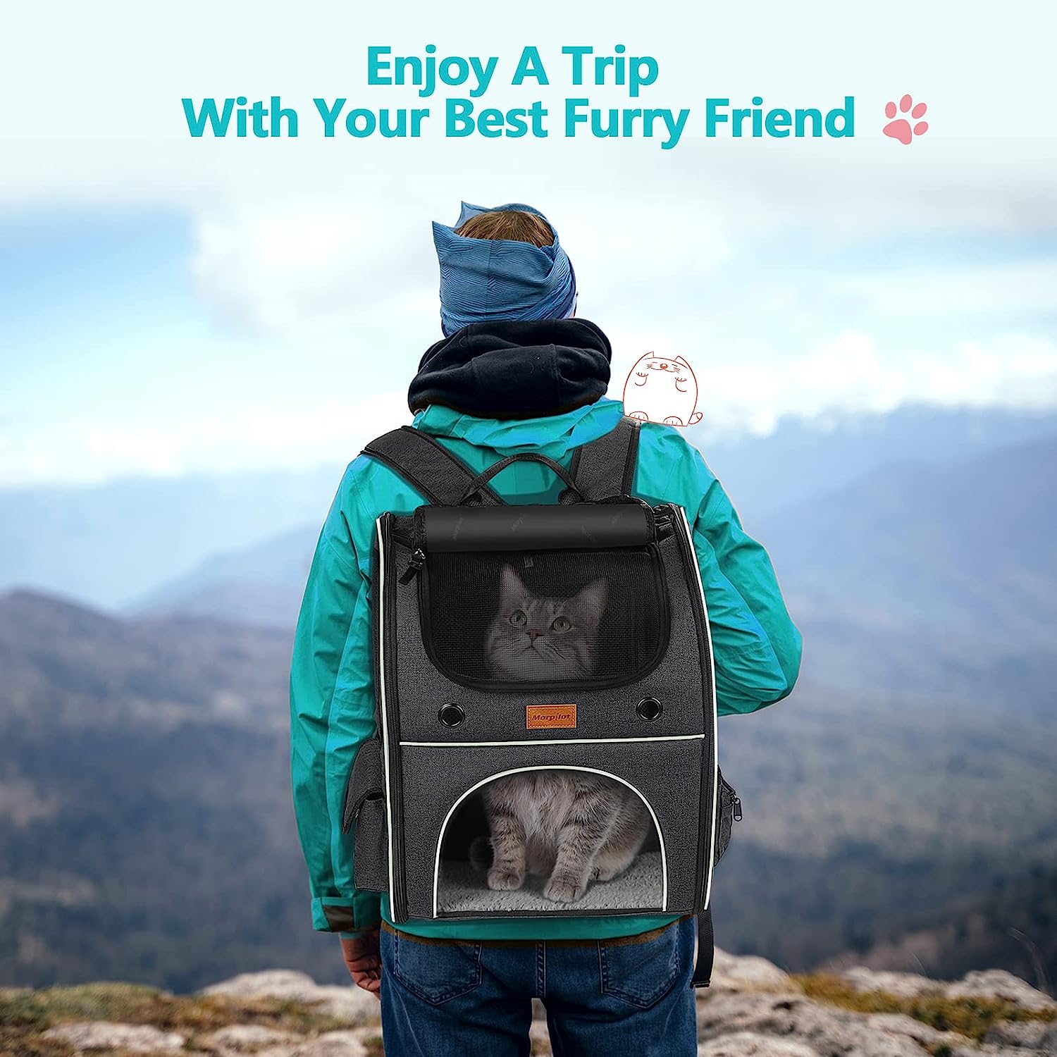 Pet Carrier Backpack, Morpilot Expandable and Foldable Cat Backpack with Breathable Mesh, Waterproof and Durable Dog Backpack for Cats and Small Dogs up to 8 kg