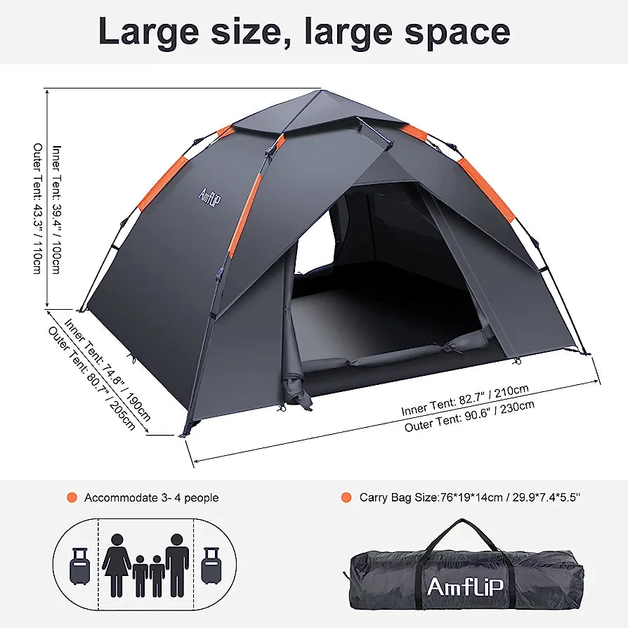 Camping Tent Automatic 3 Man Person Instant Tent Pop Up