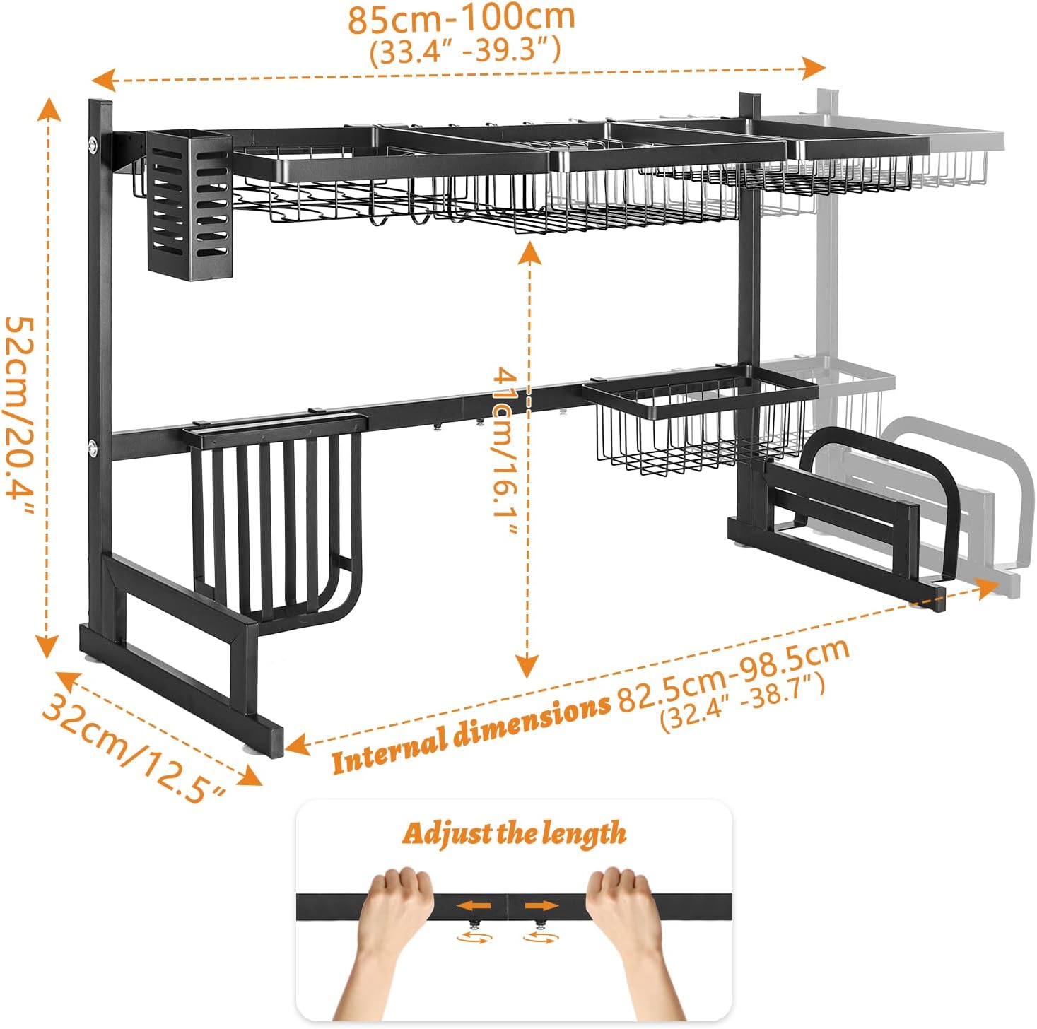 Over The Sink Dish Drying Rack Utensil Holder Drain Kitchen Drainer Storage Adjustable Length(85~100cm)