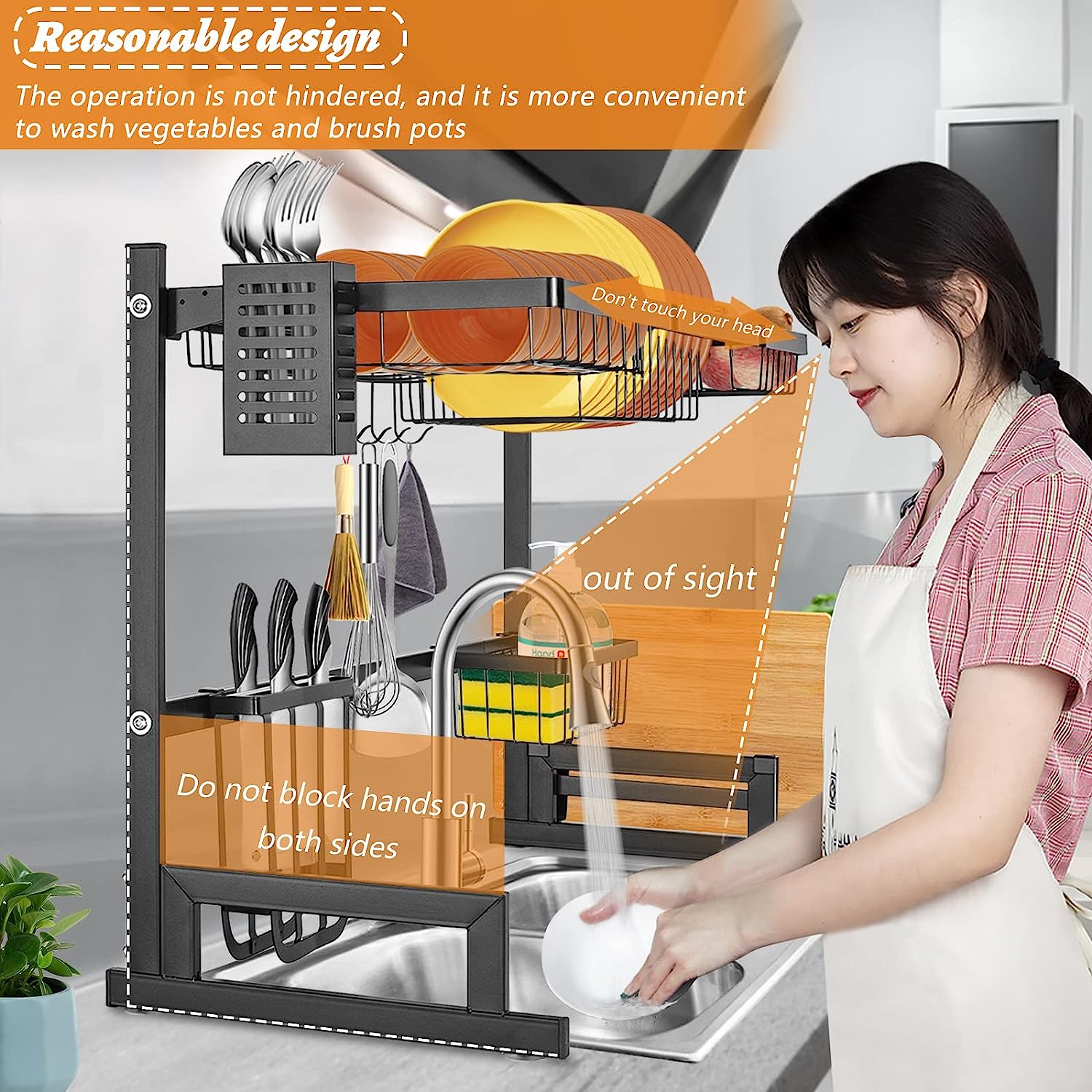 Over The Sink Dish Drying Rack Utensil Holder Drain Kitchen Drainer Storage Adjustable Length(85~100cm)