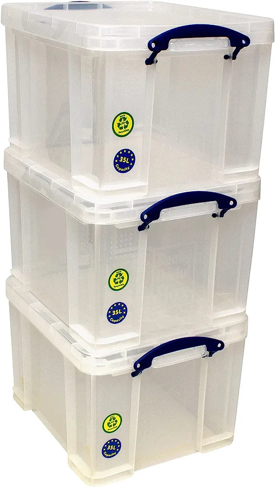 Useful Plastic Storage Box Pack 3x35 Litre Clear