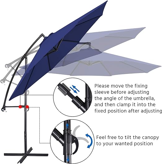 3m/2.7m Large Cantilever Parasol Garden Banana Umbrella Patio Offset Umbrella with Tilt & Crank Handle & Cross Base