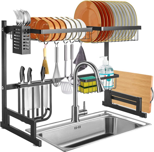 Over The Sink Dish Drying Rack Utensil Holder Drain Kitchen Drainer Storage Adjustable Length(65~80cm)