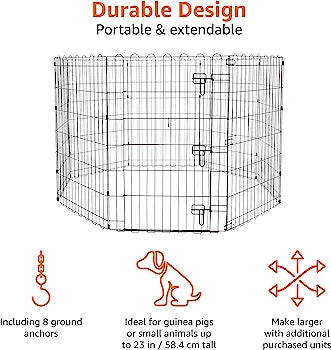 Basics Foldable Octagonal Metal Dog and Pet Exercise Playpen, With door, 36 inch (91 cm), Black